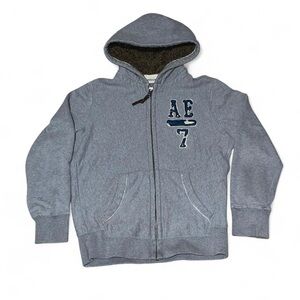 Vintage American Eagle Faux Fur Thermal Lined Zip Up Grey Hoodie